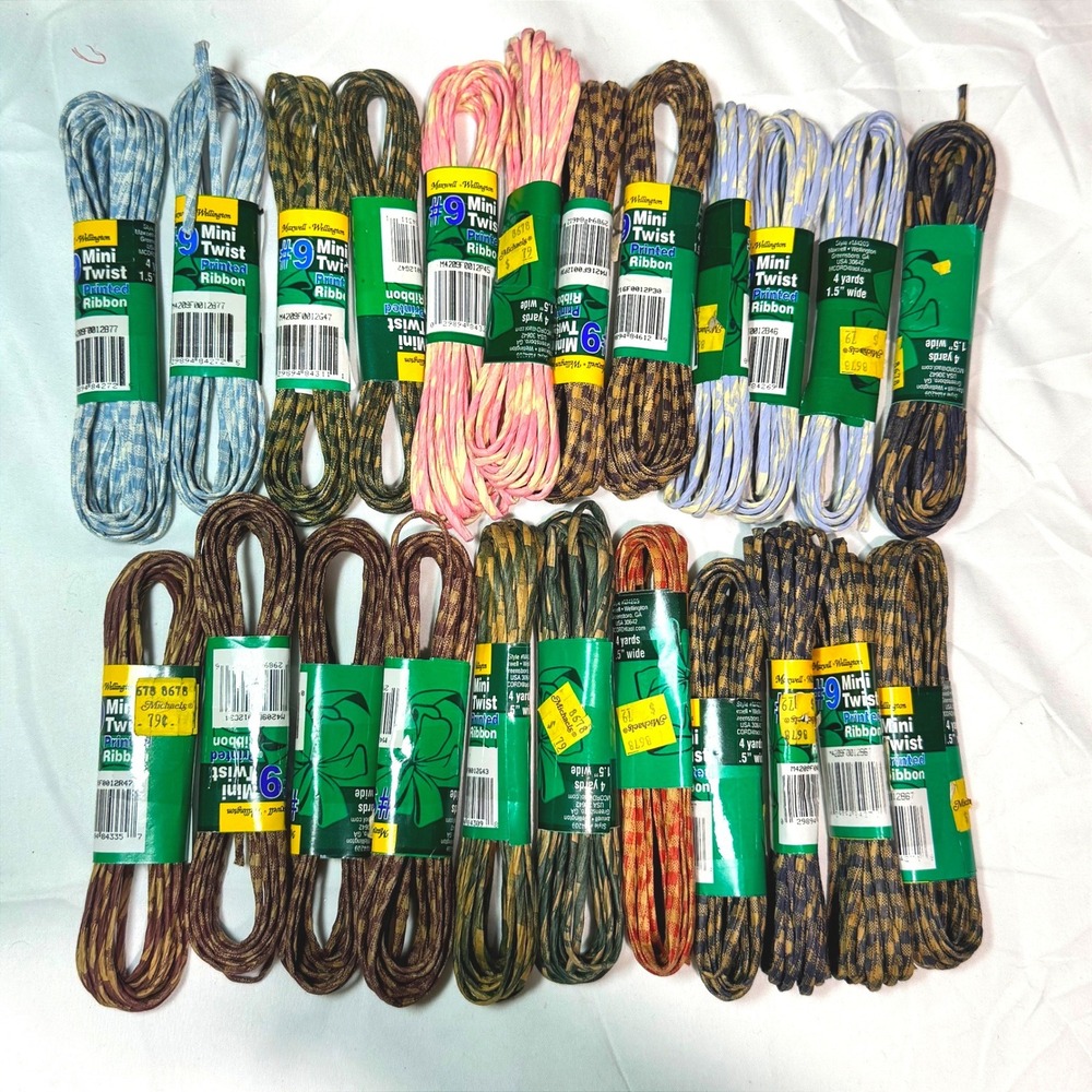Maxwell Wellington #9 Mini Twist Printed Ribbon Lot 23 - 4yd Paper Craft NOS